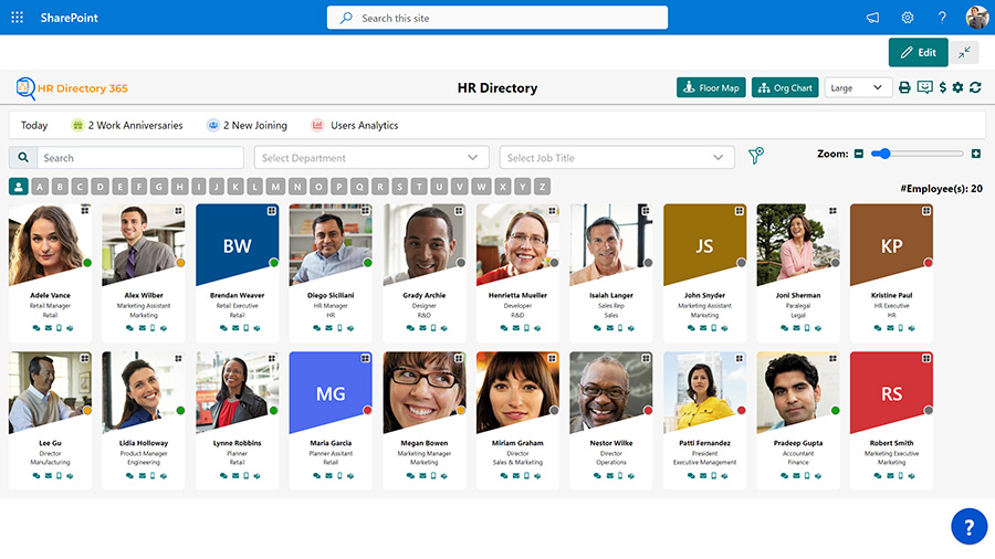 HR Directory Dashboard - Large View