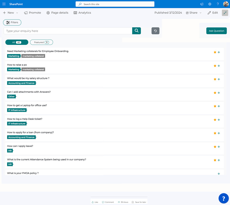 Knowledge Management - Dashboard