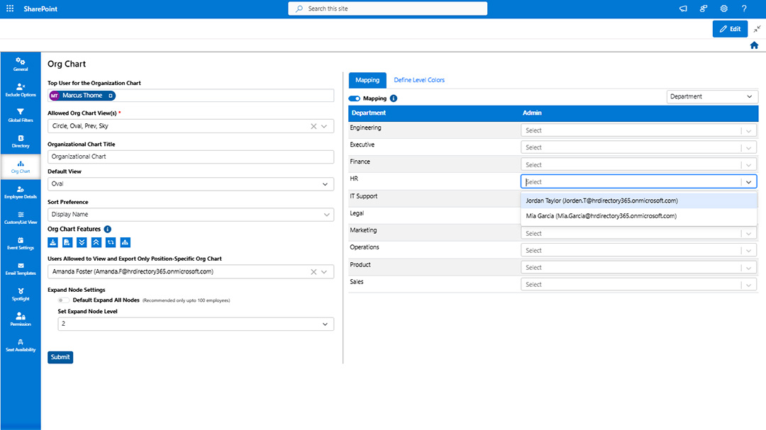 Organization Chart Screenshot