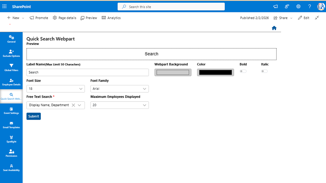 Quick Search Web Part Screenshot