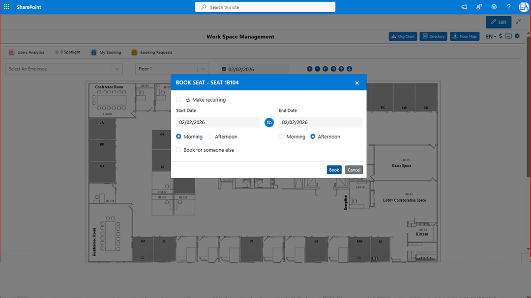 Virtual Floor Map & Seat Booking Screenshot